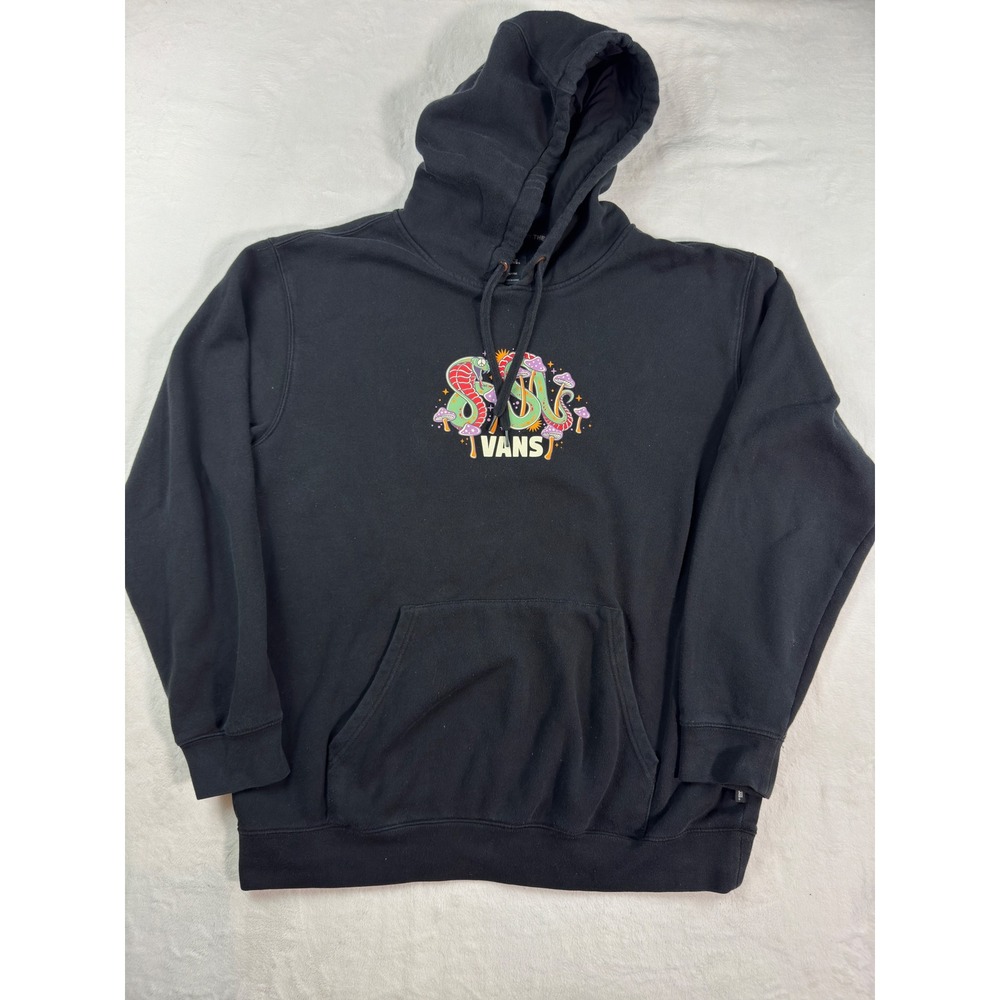 Vans Mens XL Black Psychedelic Snake Mushroom Graphic Hoodie Sweatshirt 2198